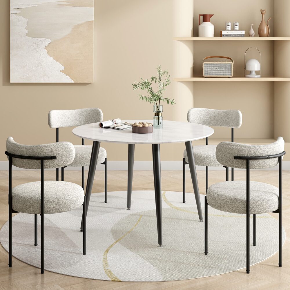 Mila Boucle Cushioned Dining Chair with Steel Frame - White Quartz - Furniture > Dining > Kitchen & Dining Chairs - Rivercity House & Home Co. (ABN 18 642 972 209) - Affordable Modern Furniture Australia