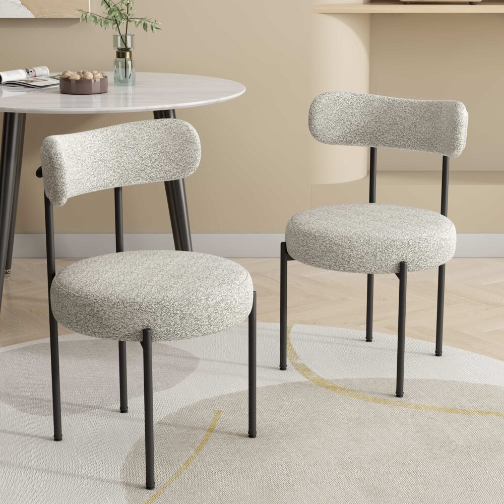 Mila Boucle Cushioned Dining Chair with Steel Frame - White Quartz - Furniture > Dining > Kitchen & Dining Chairs - Rivercity House & Home Co. (ABN 18 642 972 209) - Affordable Modern Furniture Australia