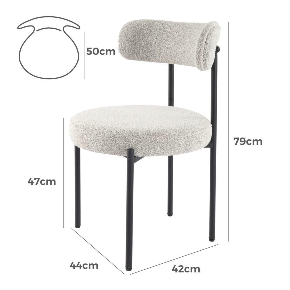 Mila Boucle Cushioned Dining Chair with Steel Frame - White Quartz - Furniture > Dining > Kitchen & Dining Chairs - Rivercity House & Home Co. (ABN 18 642 972 209) - Affordable Modern Furniture Australia