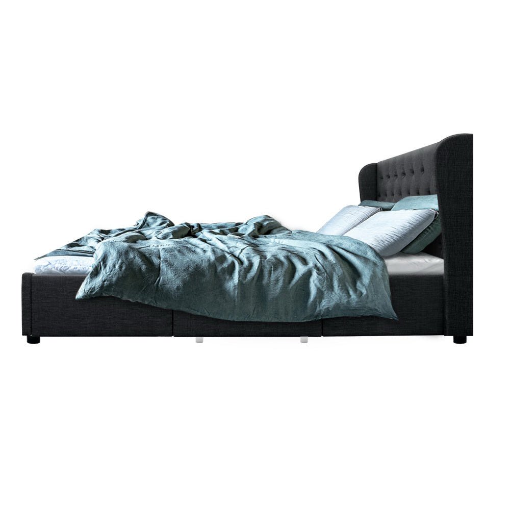 Mila King Size Bed Frame with 4 Drawers - Charcoal - Furniture > Bedroom > Beds & Bed Frames - Rivercity House & Home Co. (ABN 18 642 972 209) - Affordable Modern Furniture Australia