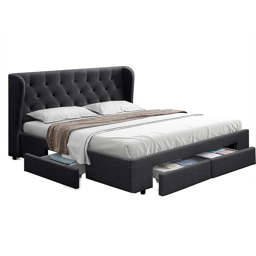 Mila King Size Bed Frame with 4 Drawers - Charcoal - Furniture > Bedroom > Beds & Bed Frames - Rivercity House & Home Co. (ABN 18 642 972 209) - Affordable Modern Furniture Australia