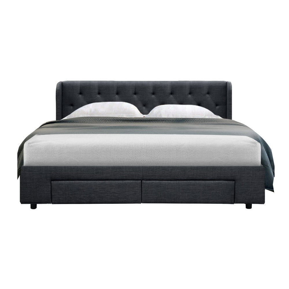 Mila King Size Bed Frame with 4 Drawers - Charcoal - Furniture > Bedroom > Beds & Bed Frames - Rivercity House & Home Co. (ABN 18 642 972 209) - Affordable Modern Furniture Australia