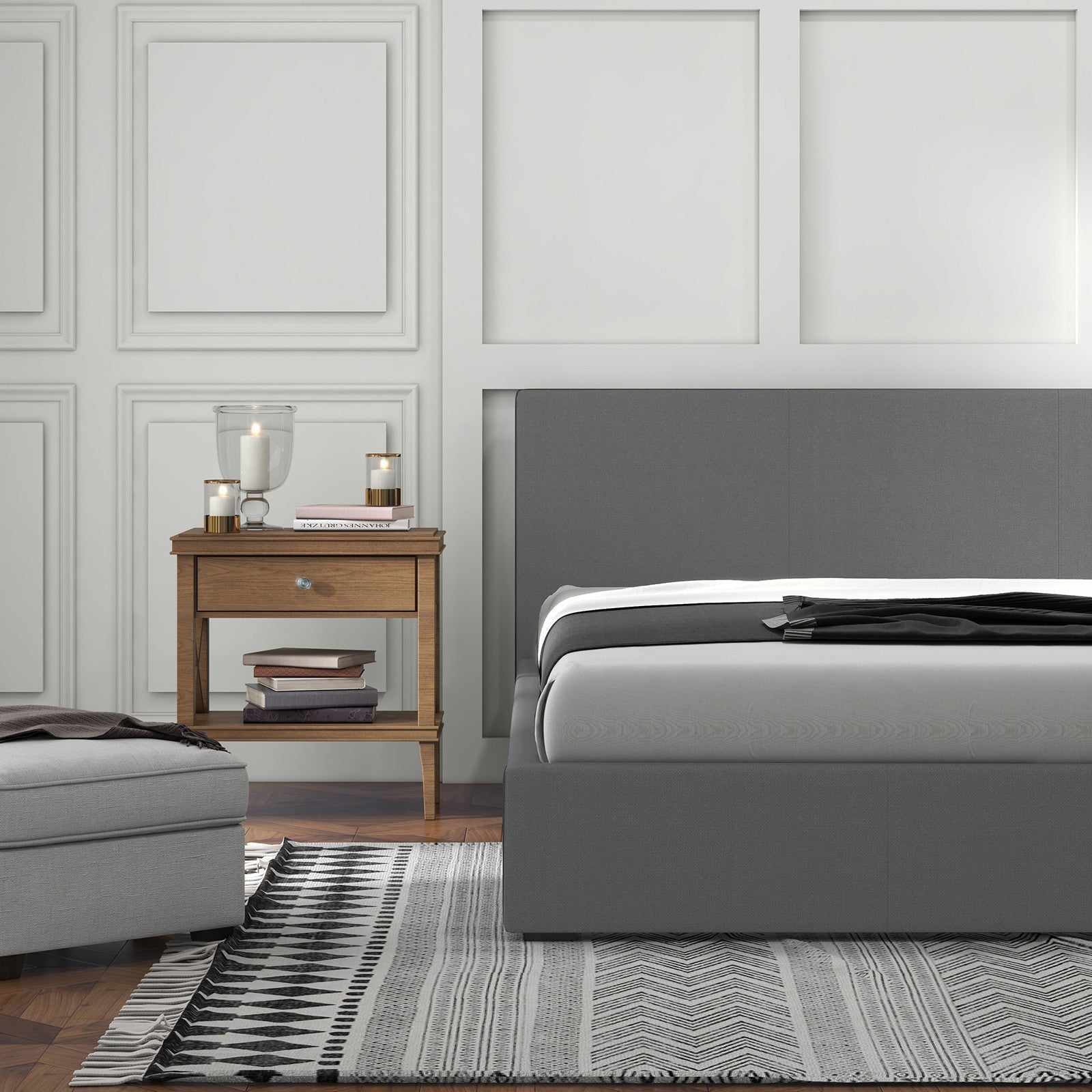 Milano Sienna Single Bed Frame with Headboard Model 2 - Grey No.28 - Rivercity House & Home Co. (ABN 18 642 972 209) - Affordable Modern Furniture Australia