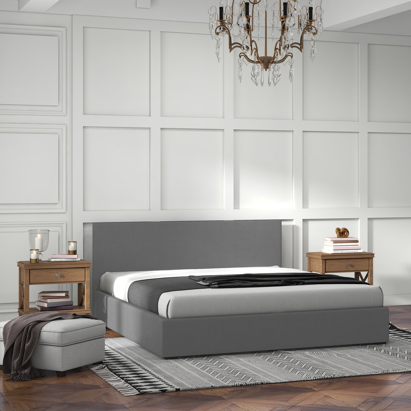 Milano Sienna Single Bed Frame with Headboard Model 2 - Grey No.28 - Rivercity House & Home Co. (ABN 18 642 972 209) - Affordable Modern Furniture Australia