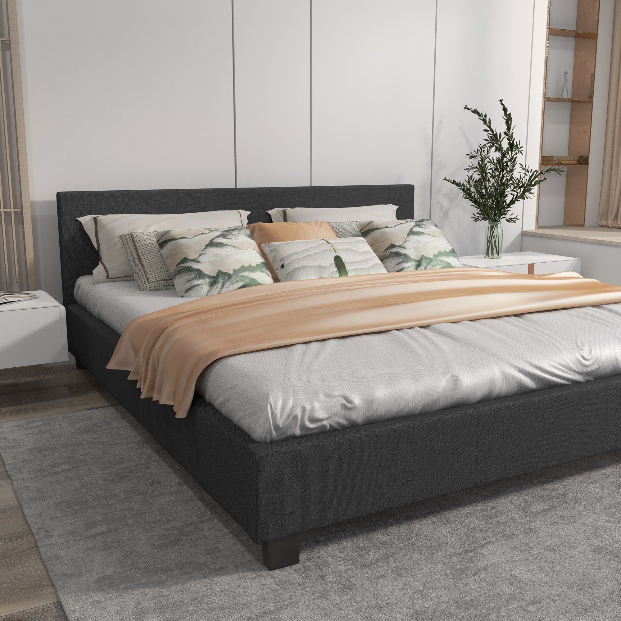 Milano Sienna Single Platform Bed with Headboard - Charcoal No.35 - Rivercity House & Home Co. (ABN 18 642 972 209) - Affordable Modern Furniture Australia