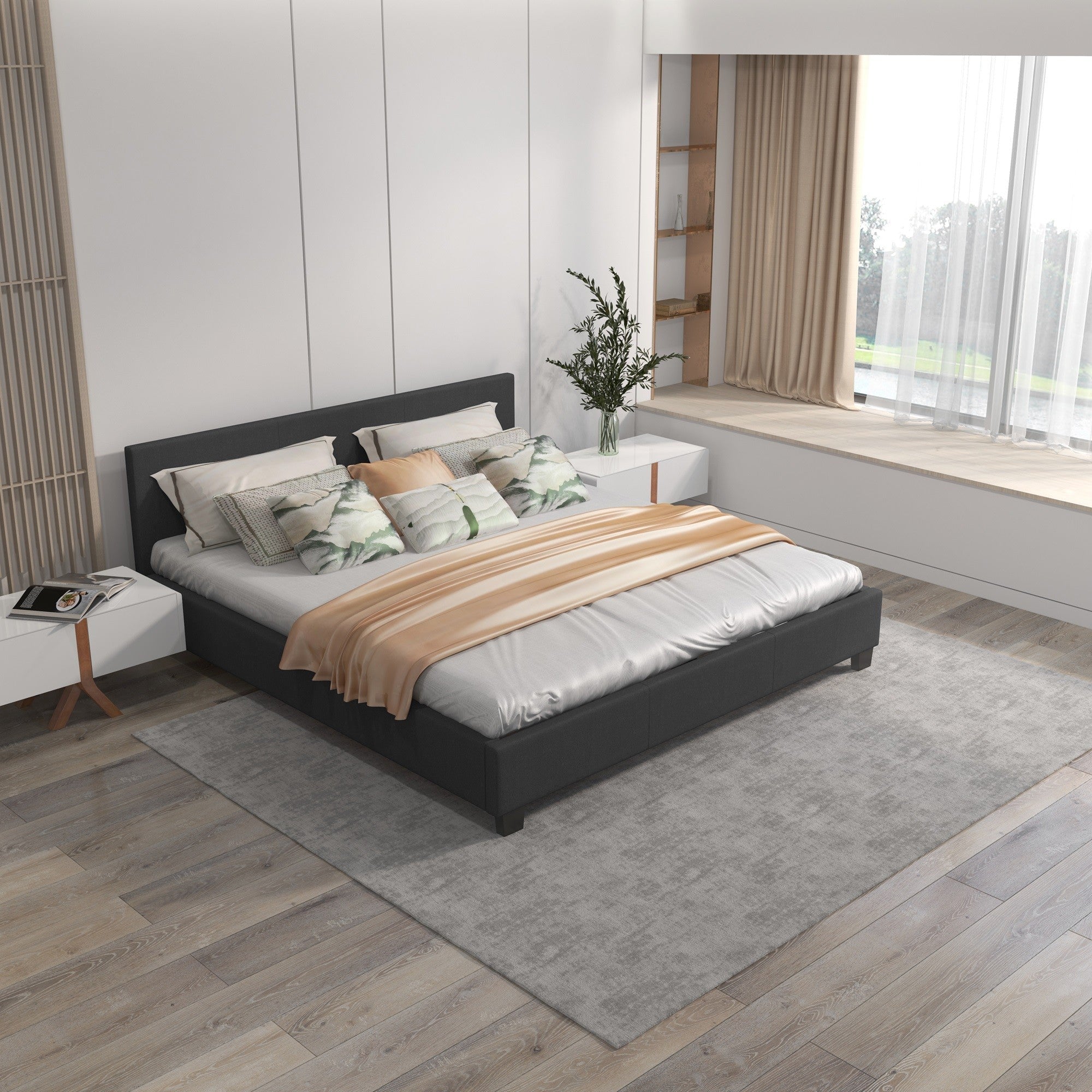 Milano Sienna Single Platform Bed with Headboard - Charcoal No.35 - Rivercity House & Home Co. (ABN 18 642 972 209) - Affordable Modern Furniture Australia