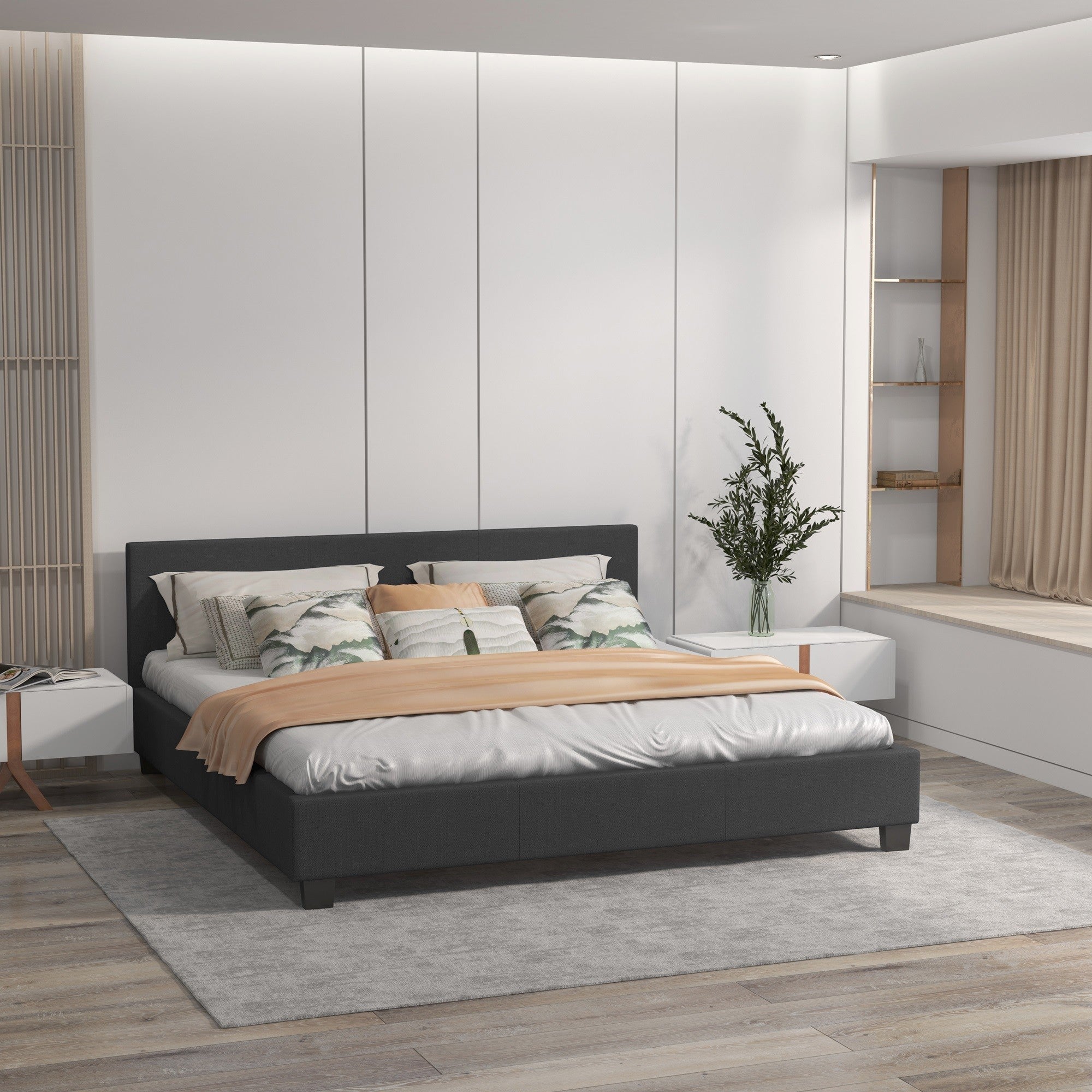Milano Sienna Single Platform Bed with Headboard - Charcoal No.35 - Rivercity House & Home Co. (ABN 18 642 972 209) - Affordable Modern Furniture Australia