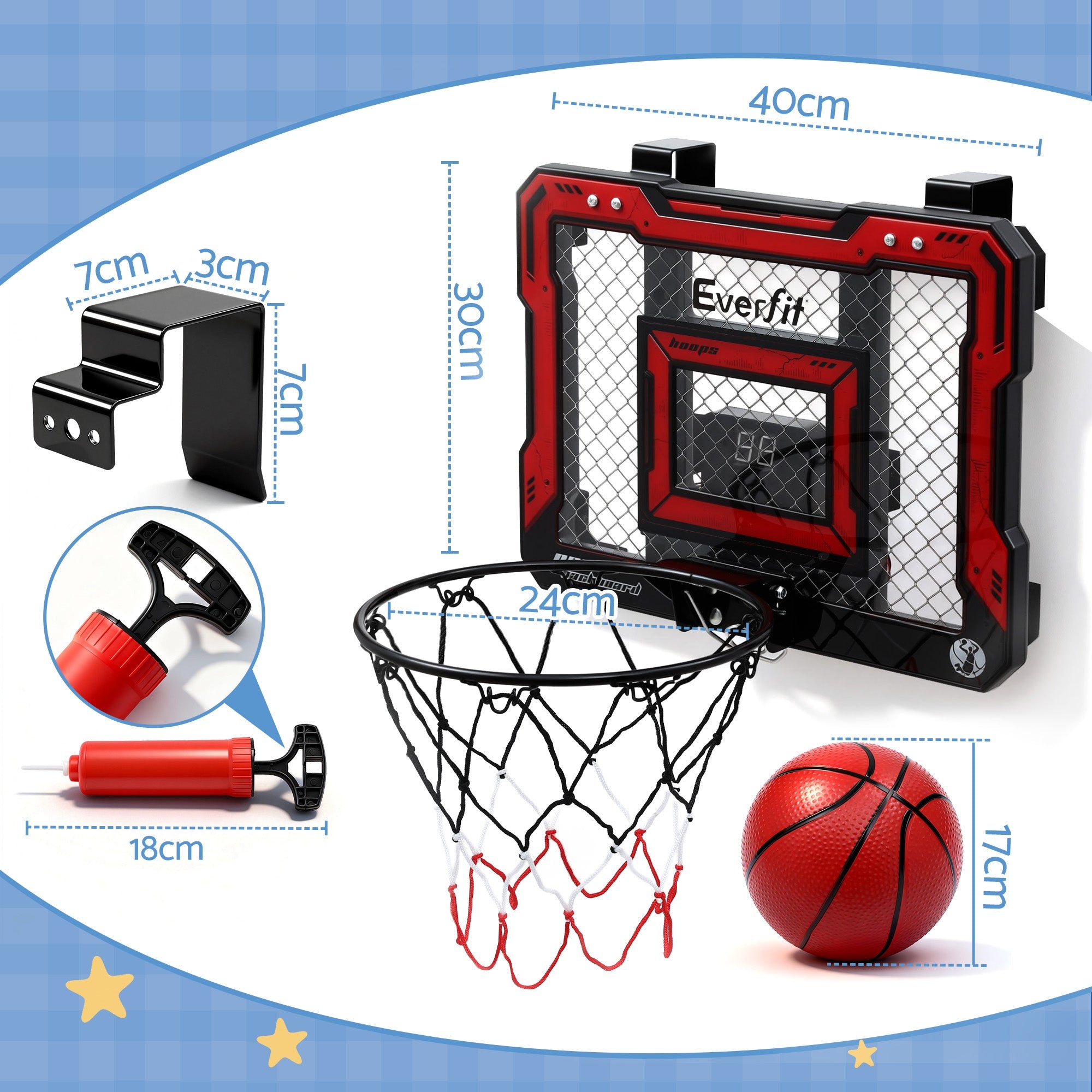 Mini Indoor Basketball Hoop Over Door with LED Scoreboard 40x30cm - Multi-color - Sports & Fitness > Ball Sports > Basketball & Basketball Accessories - Rivercity House & Home Co. (ABN 18 642 972 209) - Affordable Modern Furniture Australia