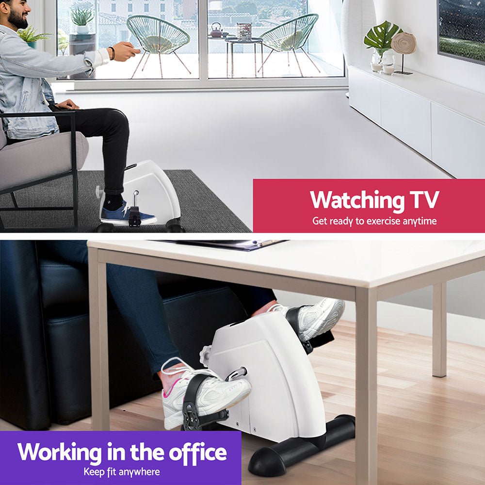 Mini Pedal Exerciser Under Desk Cross Trainer Bike - White - Sports & Fitness > Exercise, Gym & Fitness > Exercise Bikes - Rivercity House & Home Co. (ABN 18 642 972 209) - Affordable Modern Furniture Australia