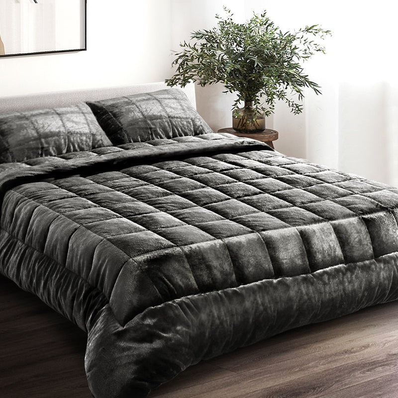 Mink Quilt Comforter Fleece Throw Blanket Doona Charcoal Super King - Rivercity House & Home Co. (ABN 18 642 972 209) - Affordable Modern Furniture Australia