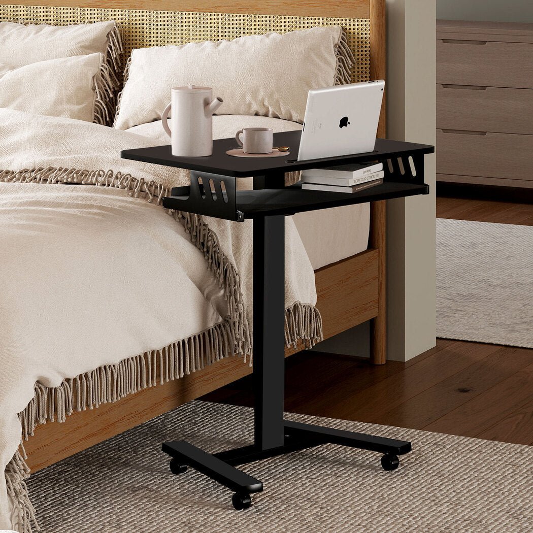 Mobile Adjustable Height Standing Desk with Keyboard Tray and Wheels - Black - Rivercity House & Home Co. (ABN 18 642 972 209) - Affordable Modern Furniture Australia