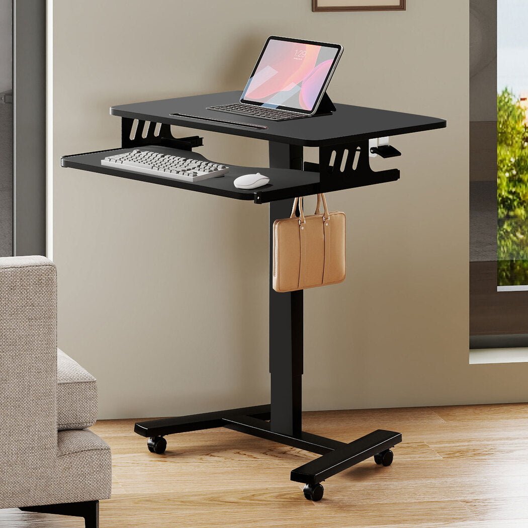 Mobile Adjustable Height Standing Desk with Keyboard Tray and Wheels - Black - Rivercity House & Home Co. (ABN 18 642 972 209) - Affordable Modern Furniture Australia