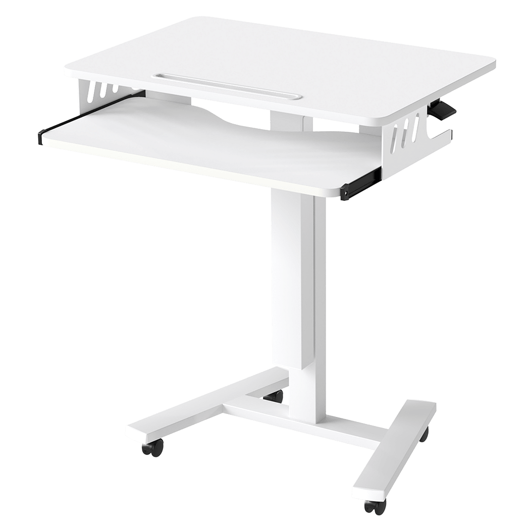 Mobile Adjustable Height Standing Desk with Keyboard Tray and Wheels - White - Rivercity House & Home Co. (ABN 18 642 972 209) - Affordable Modern Furniture Australia