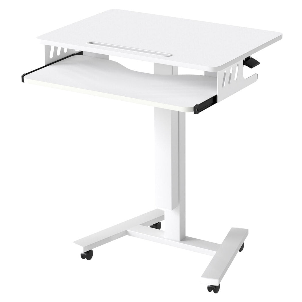 Mobile Adjustable Height Standing Desk with Keyboard Tray and Wheels - White - Rivercity House & Home Co. (ABN 18 642 972 209) - Affordable Modern Furniture Australia