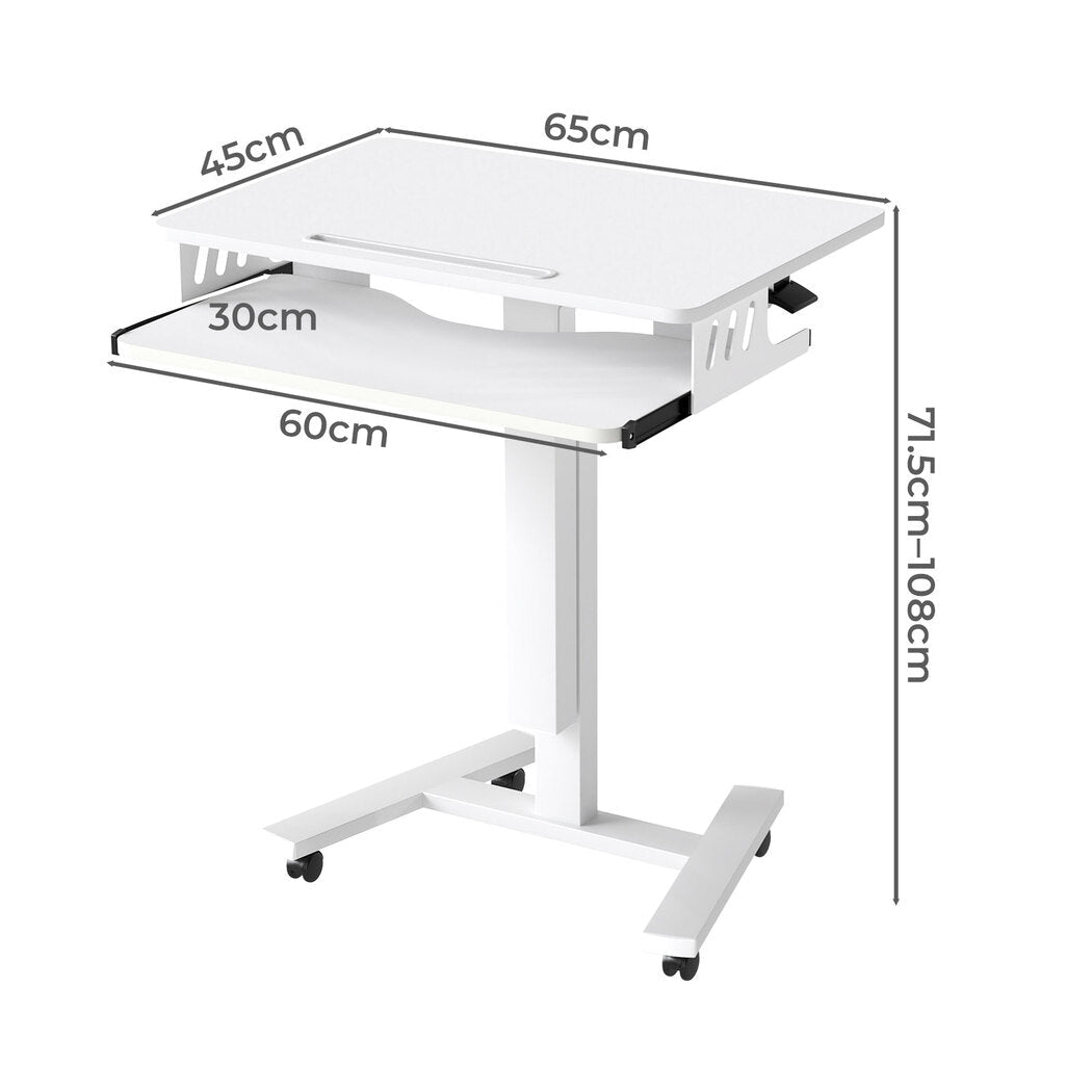 Mobile Adjustable Height Standing Desk with Keyboard Tray and Wheels - White - Rivercity House & Home Co. (ABN 18 642 972 209) - Affordable Modern Furniture Australia