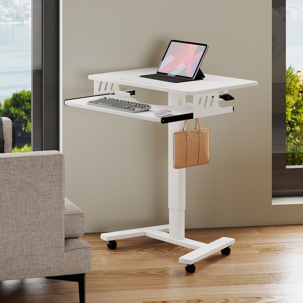 Mobile Adjustable Height Standing Desk with Keyboard Tray and Wheels - White - Rivercity House & Home Co. (ABN 18 642 972 209) - Affordable Modern Furniture Australia