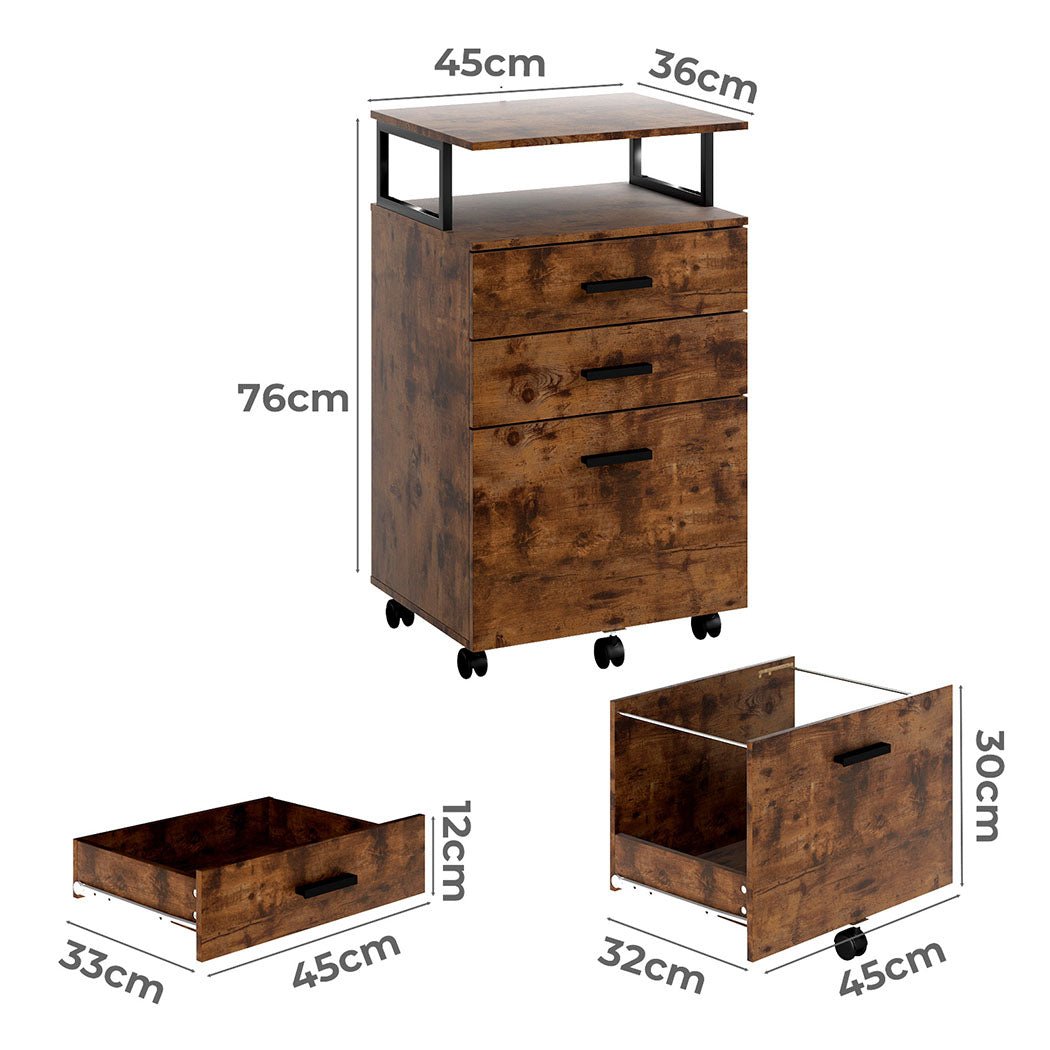 Mobile File Cabinet 2 Drawers with Open Shelf Under Desk - Walnut - Rivercity House & Home Co. (ABN 18 642 972 209) - Affordable Modern Furniture Australia