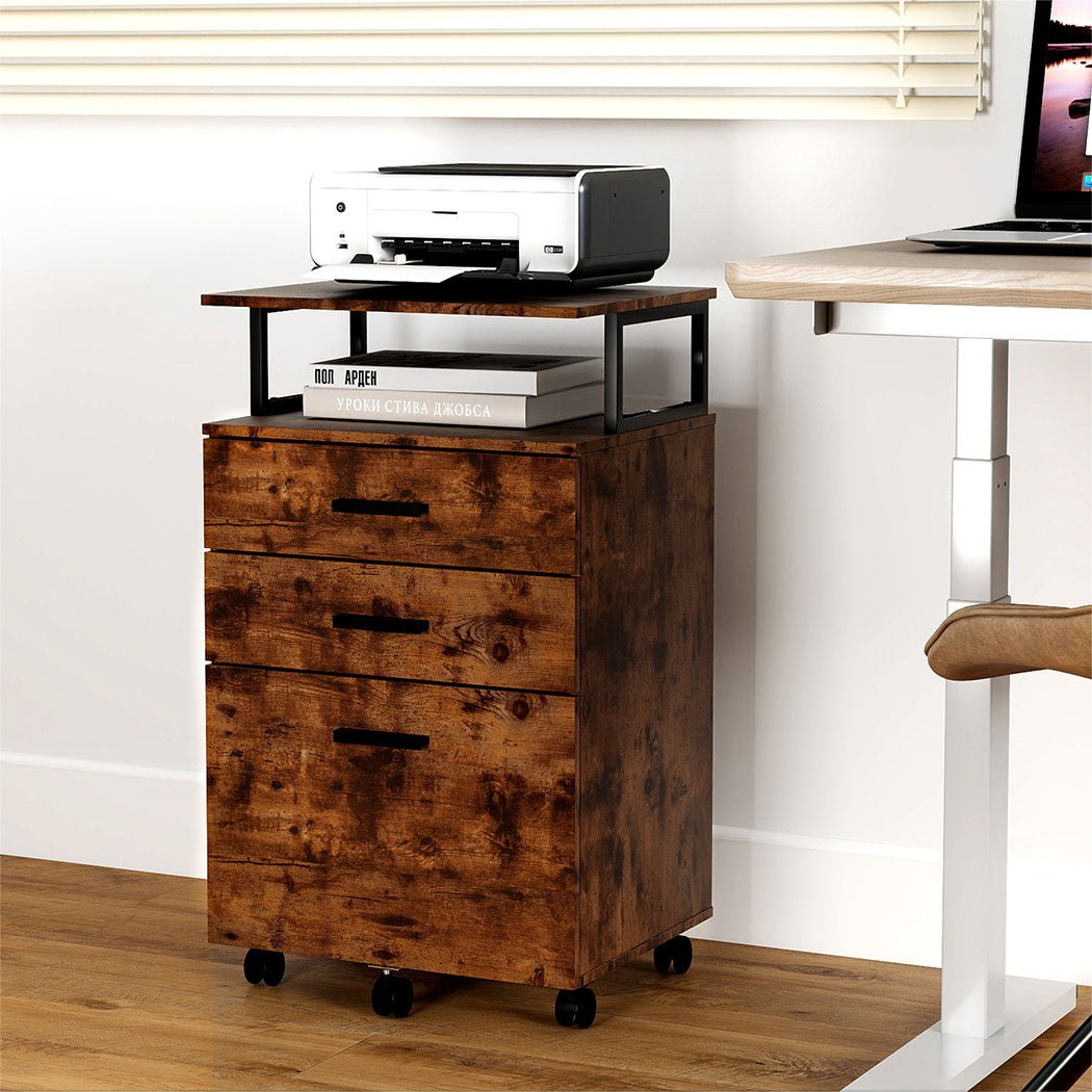 Mobile File Cabinet 2 Drawers with Open Shelf Under Desk - Walnut - Rivercity House & Home Co. (ABN 18 642 972 209) - Affordable Modern Furniture Australia