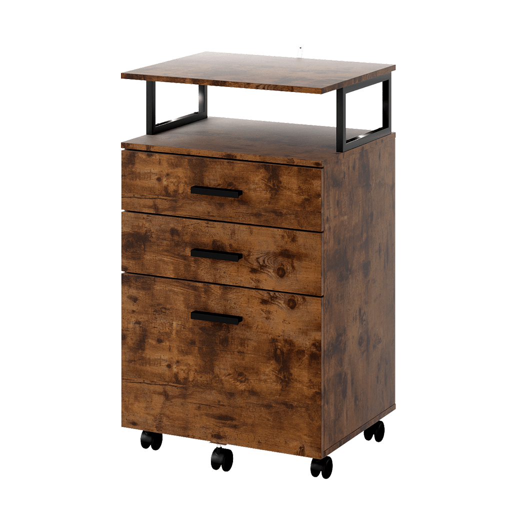 Mobile File Cabinet 2 Drawers with Open Shelf Under Desk - Walnut - Rivercity House & Home Co. (ABN 18 642 972 209) - Affordable Modern Furniture Australia