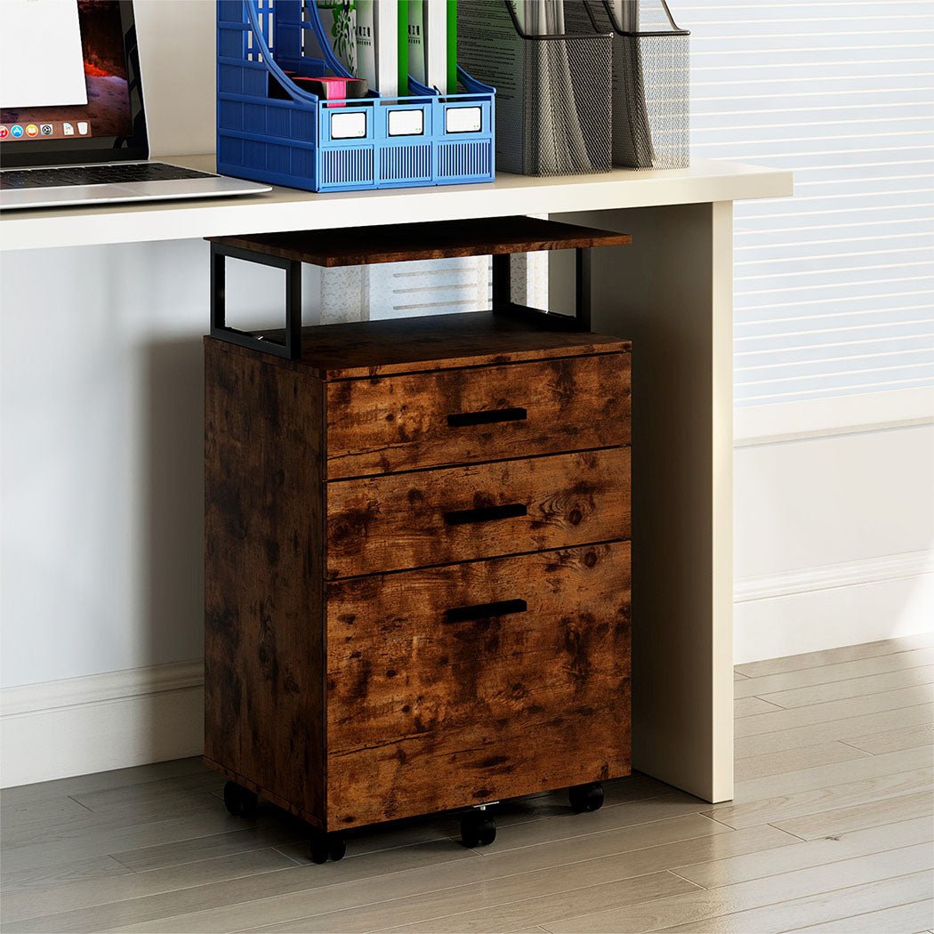 Mobile File Cabinet 2 Drawers with Open Shelf Under Desk - Walnut - Rivercity House & Home Co. (ABN 18 642 972 209) - Affordable Modern Furniture Australia