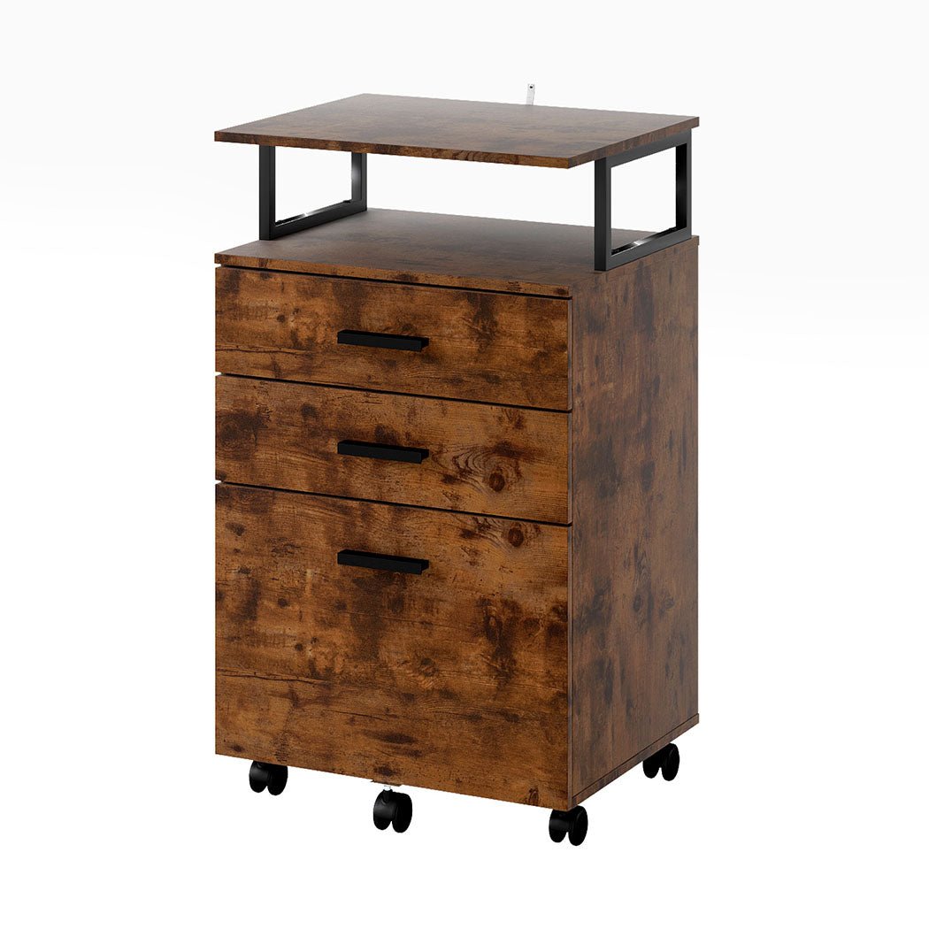 Mobile File Cabinet 2 Drawers with Open Shelf Under Desk - Walnut - Rivercity House & Home Co. (ABN 18 642 972 209) - Affordable Modern Furniture Australia