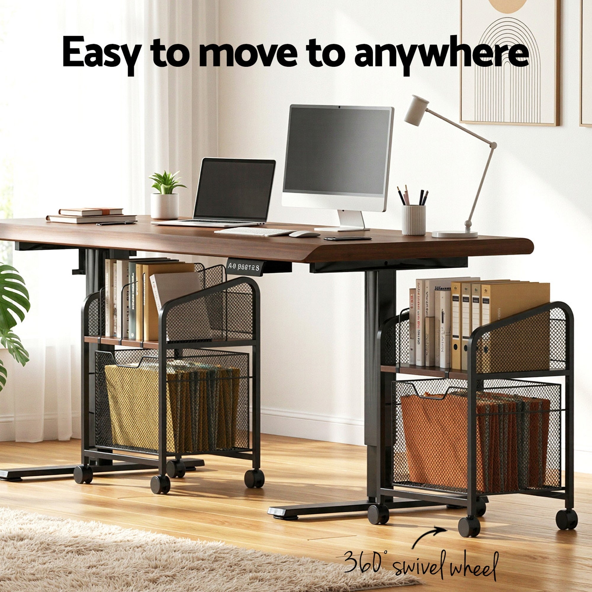 Mobile File Cabinet Rolling with Locking Wheels Wood Top Compact Storage Organiser Black - Furniture > Office > Storage Cabinets - Rivercity House & Home Co. (ABN 18 642 972 209) - Affordable Modern Furniture Australia