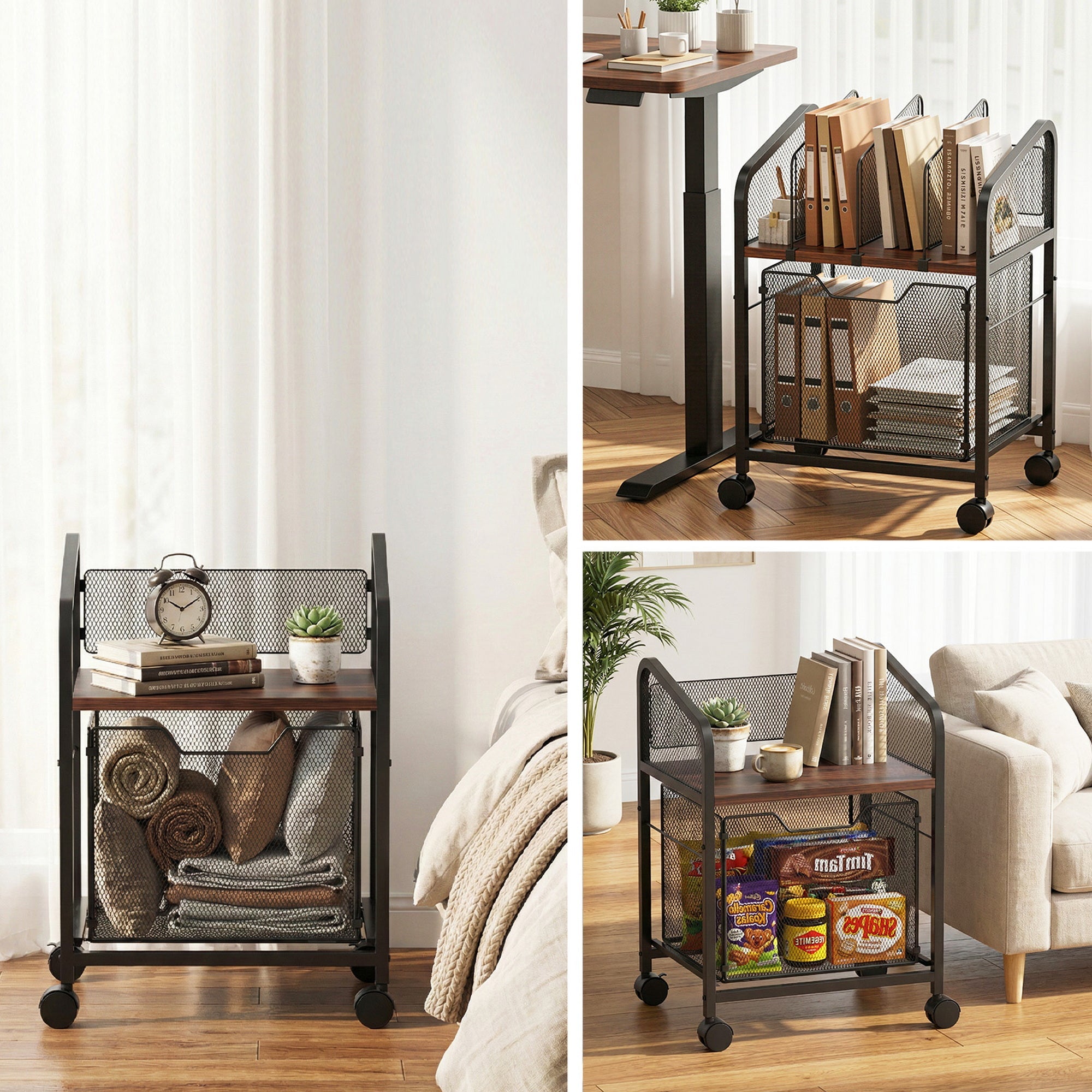 Mobile File Cabinet Rolling with Locking Wheels Wood Top Compact Storage Organiser Black - Furniture > Office > Storage Cabinets - Rivercity House & Home Co. (ABN 18 642 972 209) - Affordable Modern Furniture Australia