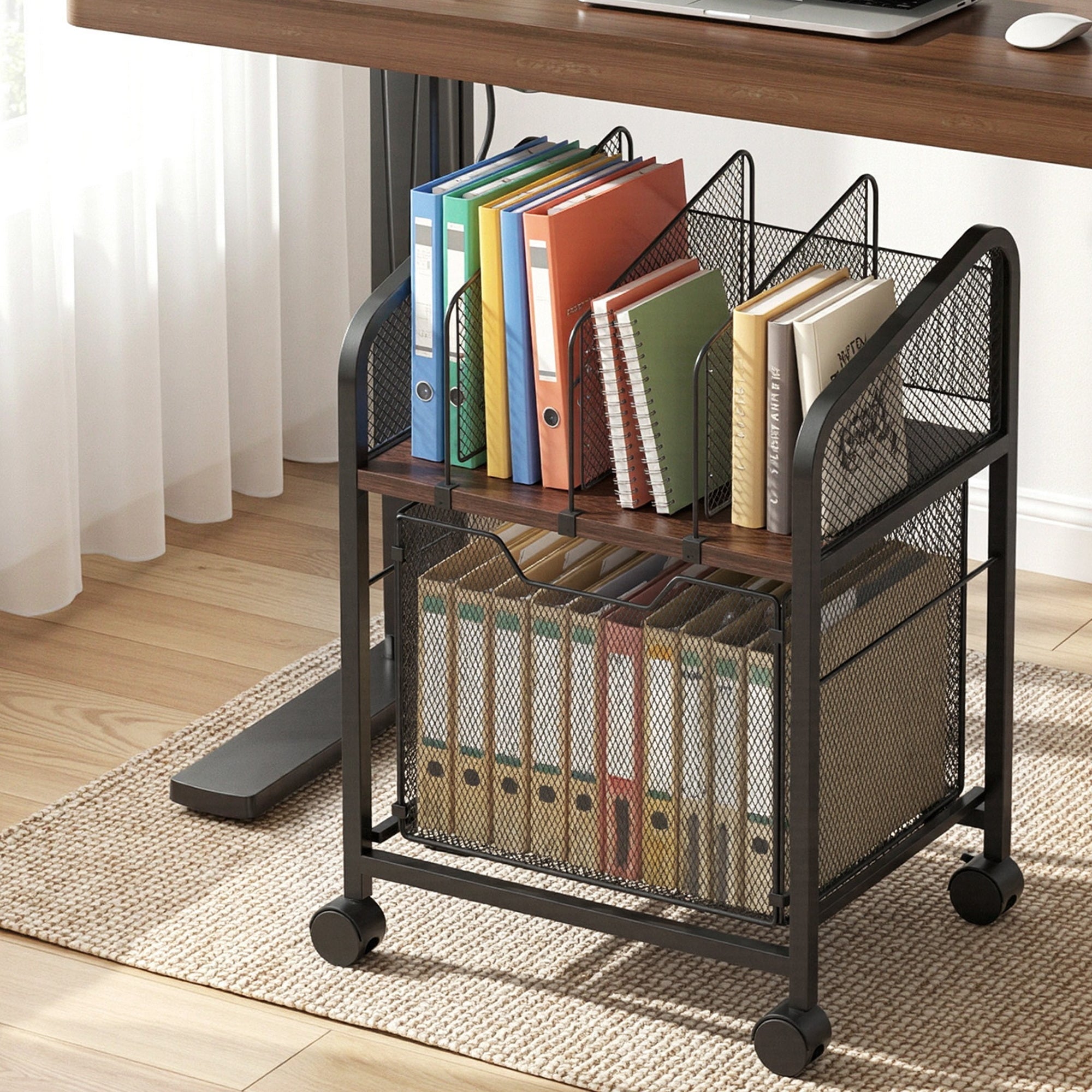 Mobile File Cabinet Rolling with Locking Wheels Wood Top Compact Storage Organiser Black - Furniture > Office > Storage Cabinets - Rivercity House & Home Co. (ABN 18 642 972 209) - Affordable Modern Furniture Australia
