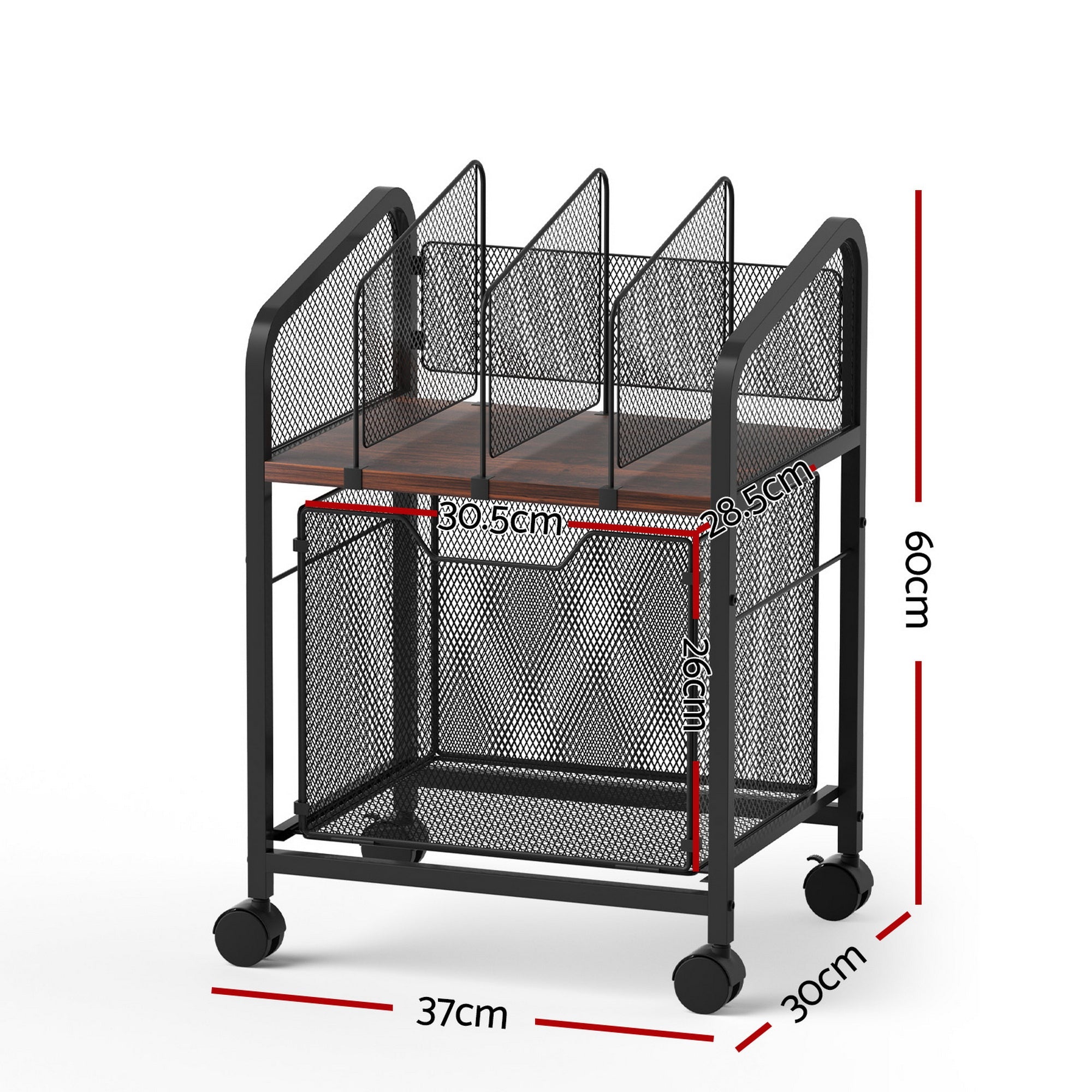 Mobile File Cabinet Rolling with Locking Wheels Wood Top Compact Storage Organiser Black - Furniture > Office > Storage Cabinets - Rivercity House & Home Co. (ABN 18 642 972 209) - Affordable Modern Furniture Australia