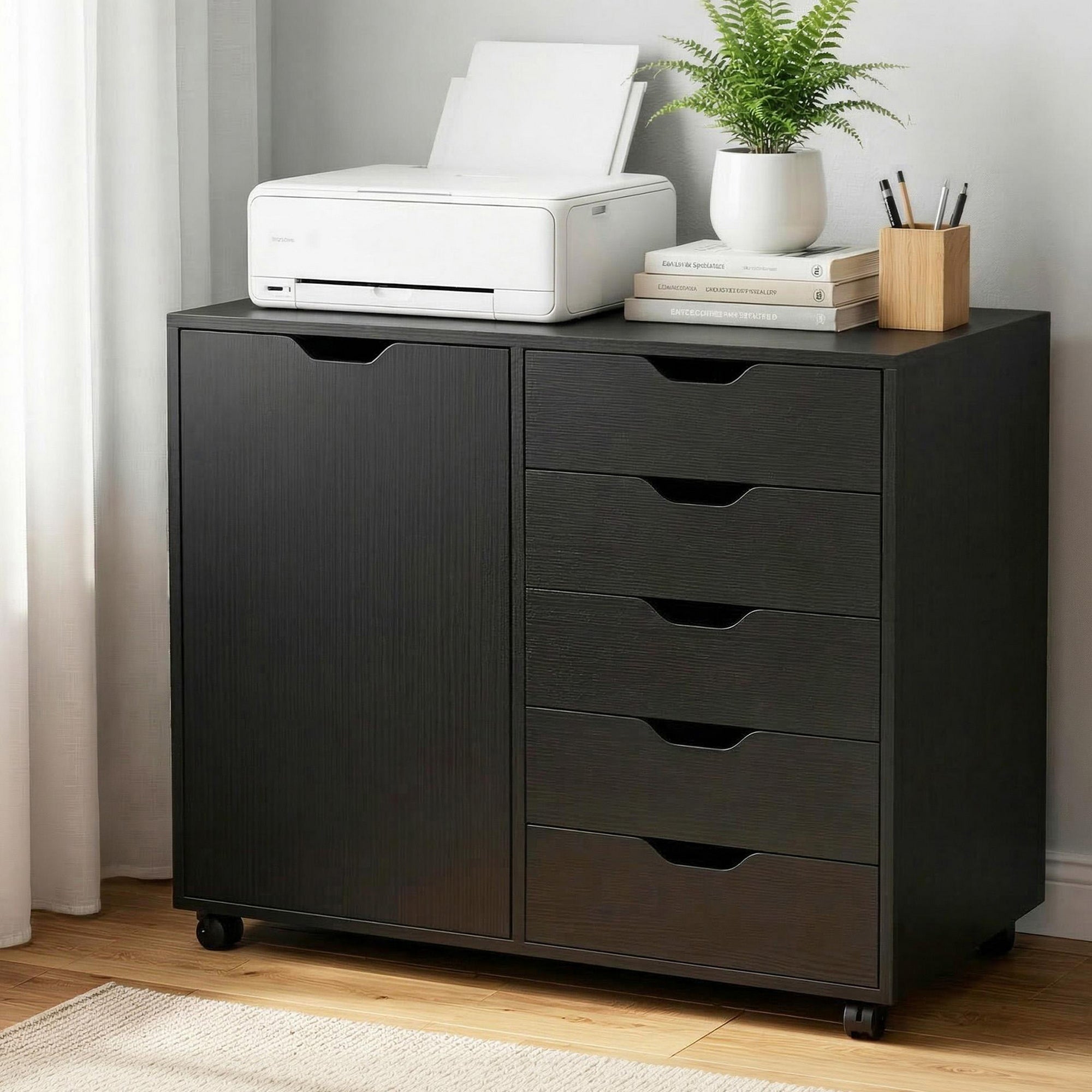 Mobile Filing Cabinet 5 Drawer with Door Modern Storage Cabinet Printer Stand - Furniture > Office > Storage Cabinets - Rivercity House & Home Co. (ABN 18 642 972 209) - Affordable Modern Furniture Australia