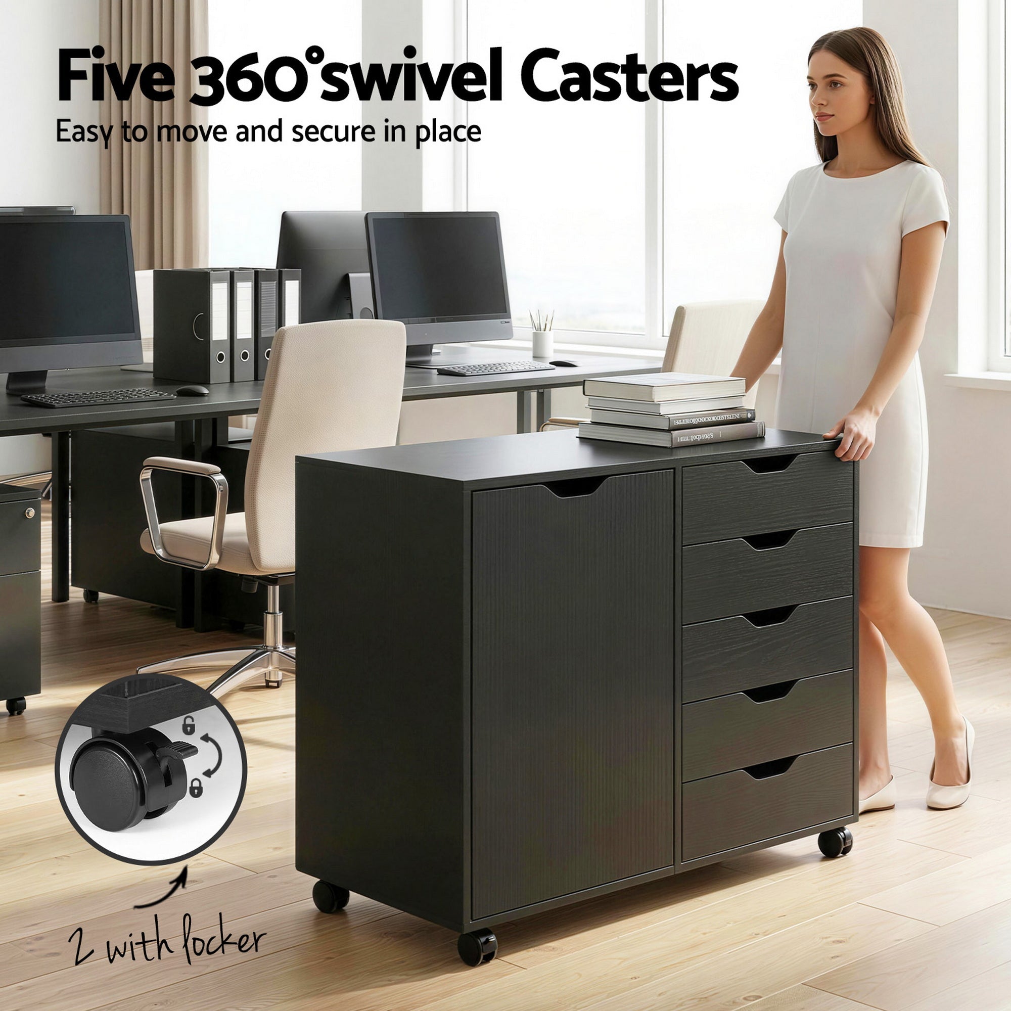 Mobile Filing Cabinet 5 Drawer with Door Modern Storage Cabinet Printer Stand - Furniture > Office > Storage Cabinets - Rivercity House & Home Co. (ABN 18 642 972 209) - Affordable Modern Furniture Australia