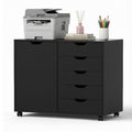 Mobile Filing Cabinet 5 Drawers with Door Storage and Printer Stand - Black