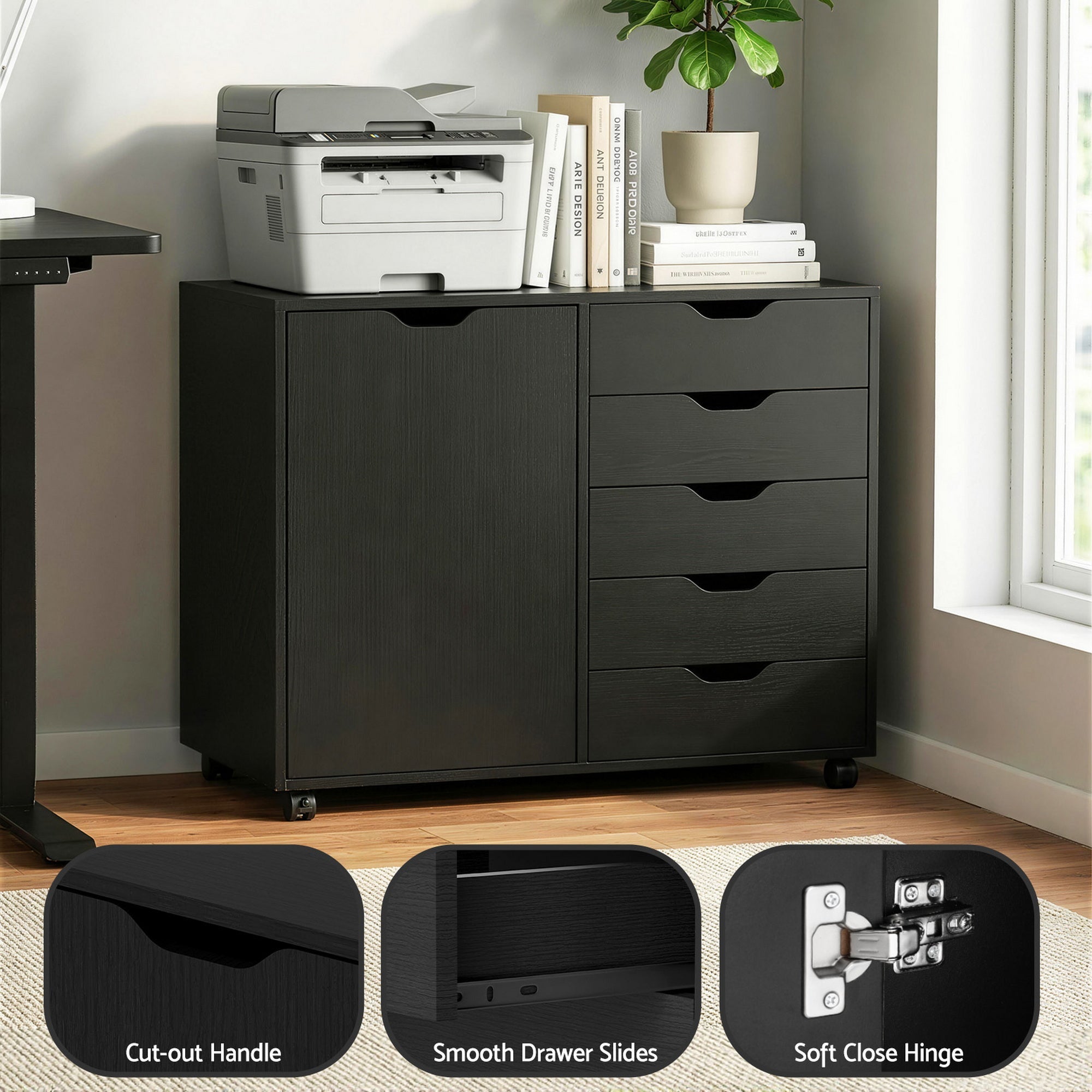Mobile Filing Cabinet 5 Drawer with Door Modern Storage Cabinet Printer Stand - Furniture > Office > Storage Cabinets - Rivercity House & Home Co. (ABN 18 642 972 209) - Affordable Modern Furniture Australia