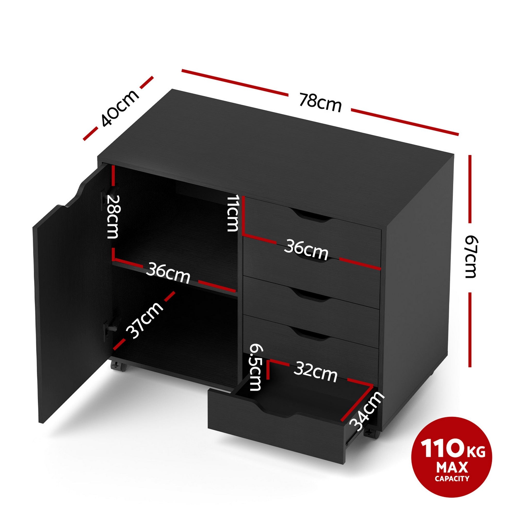 Mobile Filing Cabinet 5 Drawer with Door Modern Storage Cabinet Printer Stand - Furniture > Office > Storage Cabinets - Rivercity House & Home Co. (ABN 18 642 972 209) - Affordable Modern Furniture Australia