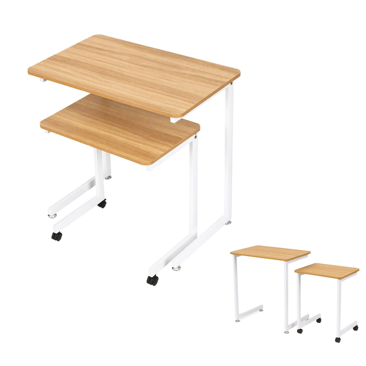Mobile Laptop Desk Set 2-in-1 C-Shaped Nesting Table - Oak - Furniture > Office > Desks - Rivercity House & Home Co. (ABN 18 642 972 209) - Affordable Modern Furniture Australia