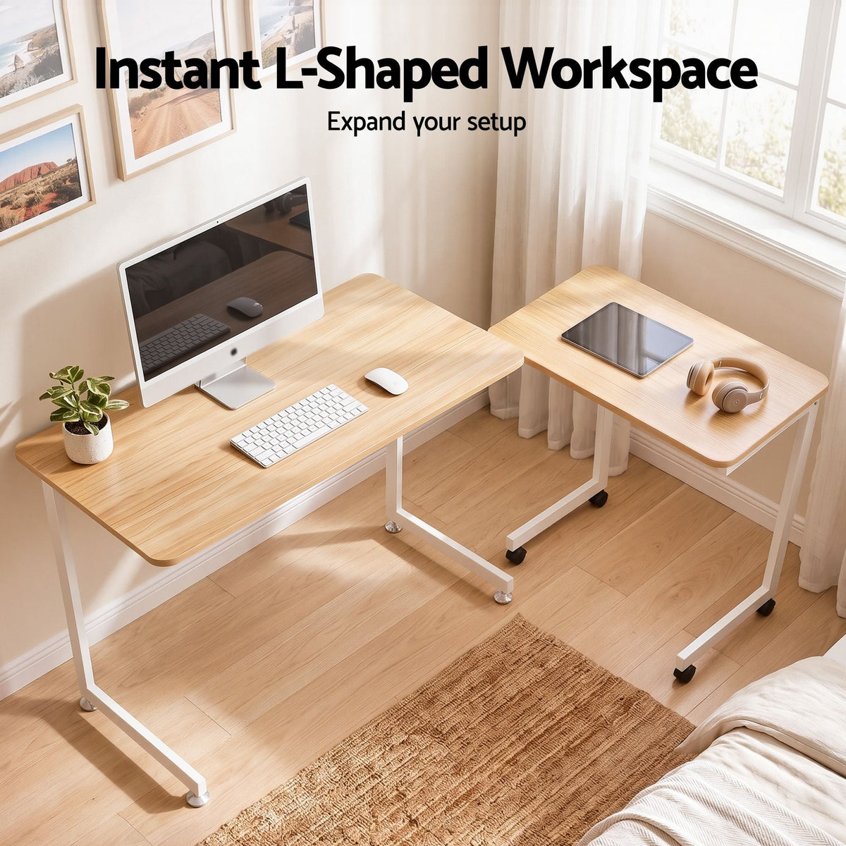 Mobile Laptop Desk Set 2-in-1 C-Shaped Nesting Table - Oak - Furniture > Office > Desks - Rivercity House & Home Co. (ABN 18 642 972 209) - Affordable Modern Furniture Australia
