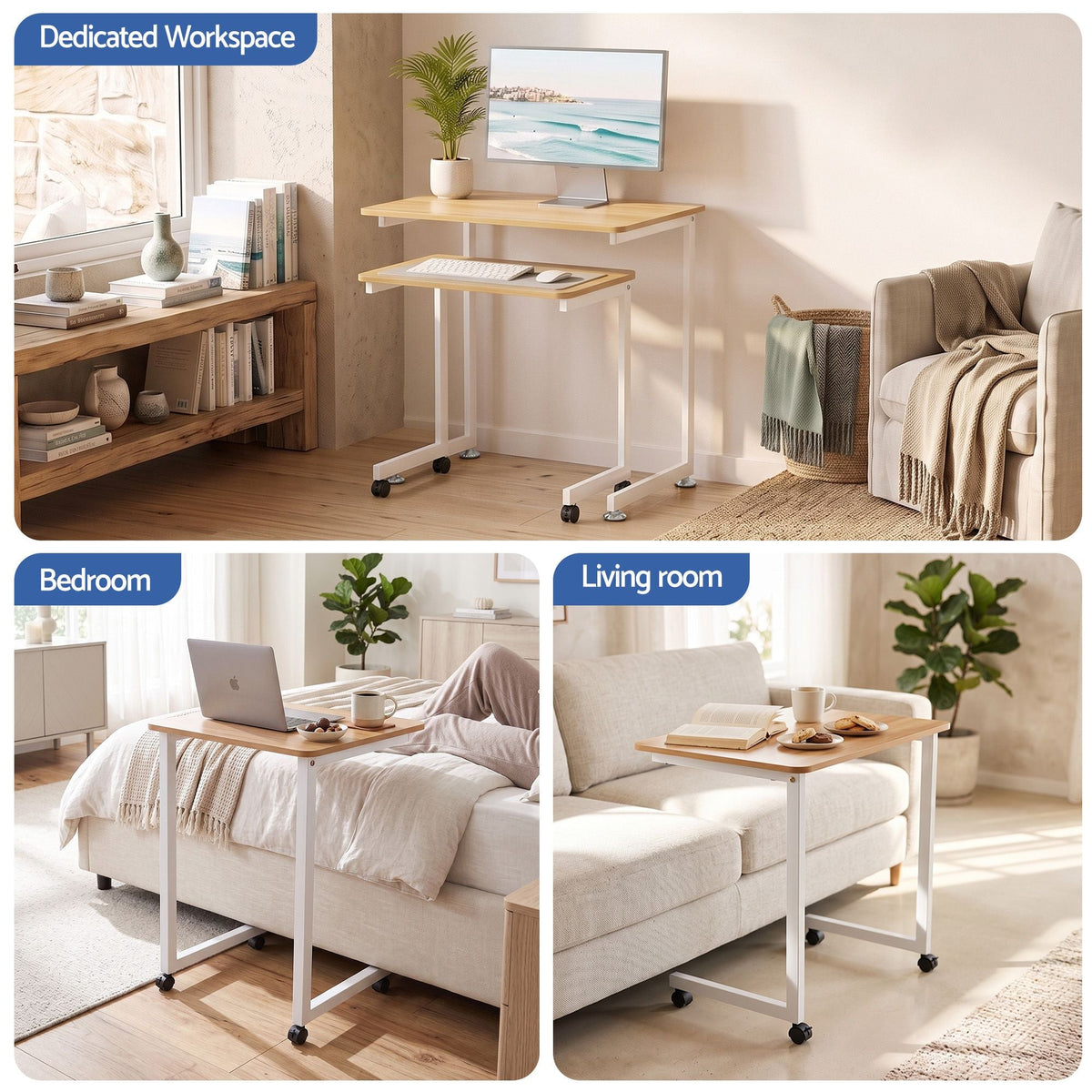 Mobile Laptop Desk Set 2-in-1 C-Shaped Nesting Table - Oak - Furniture > Office > Desks - Rivercity House & Home Co. (ABN 18 642 972 209) - Affordable Modern Furniture Australia