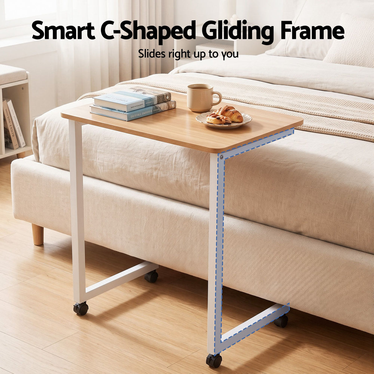 Mobile Laptop Desk Set 2-in-1 C-Shaped Nesting Table - Oak - Furniture > Office > Desks - Rivercity House & Home Co. (ABN 18 642 972 209) - Affordable Modern Furniture Australia