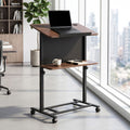 Mobile Lectern Podium Stand with Height Adjustable Laptop Desk and Storage Shelf - Black & Walnut