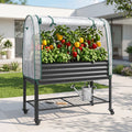 Mobile Raised Garden Bed with Greenhouse Cover and Storage Shelf for Tomatoes, Vegetables, Herbs - Charcoal