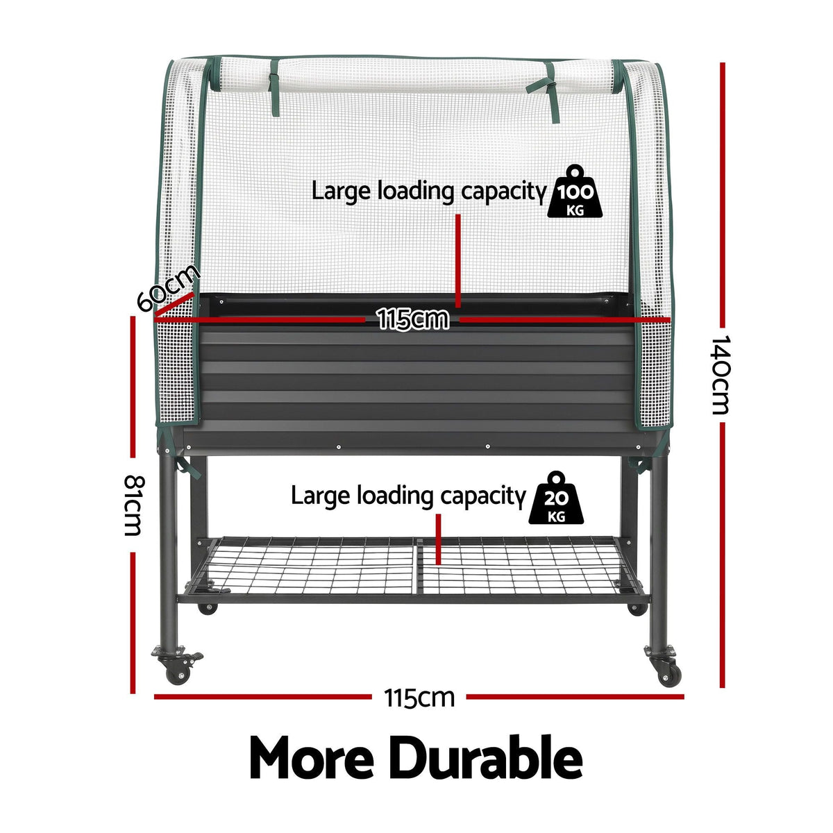 Mobile Raised Garden Bed with Greenhouse Cover and Storage Shelf for Tomatoes, Vegetables, Herbs - Charcoal - Home & Garden > Garden Beds > Garden Beds & Planters - Rivercity House & Home Co. (ABN 18 642 972 209) - Affordable Modern Furniture Australia