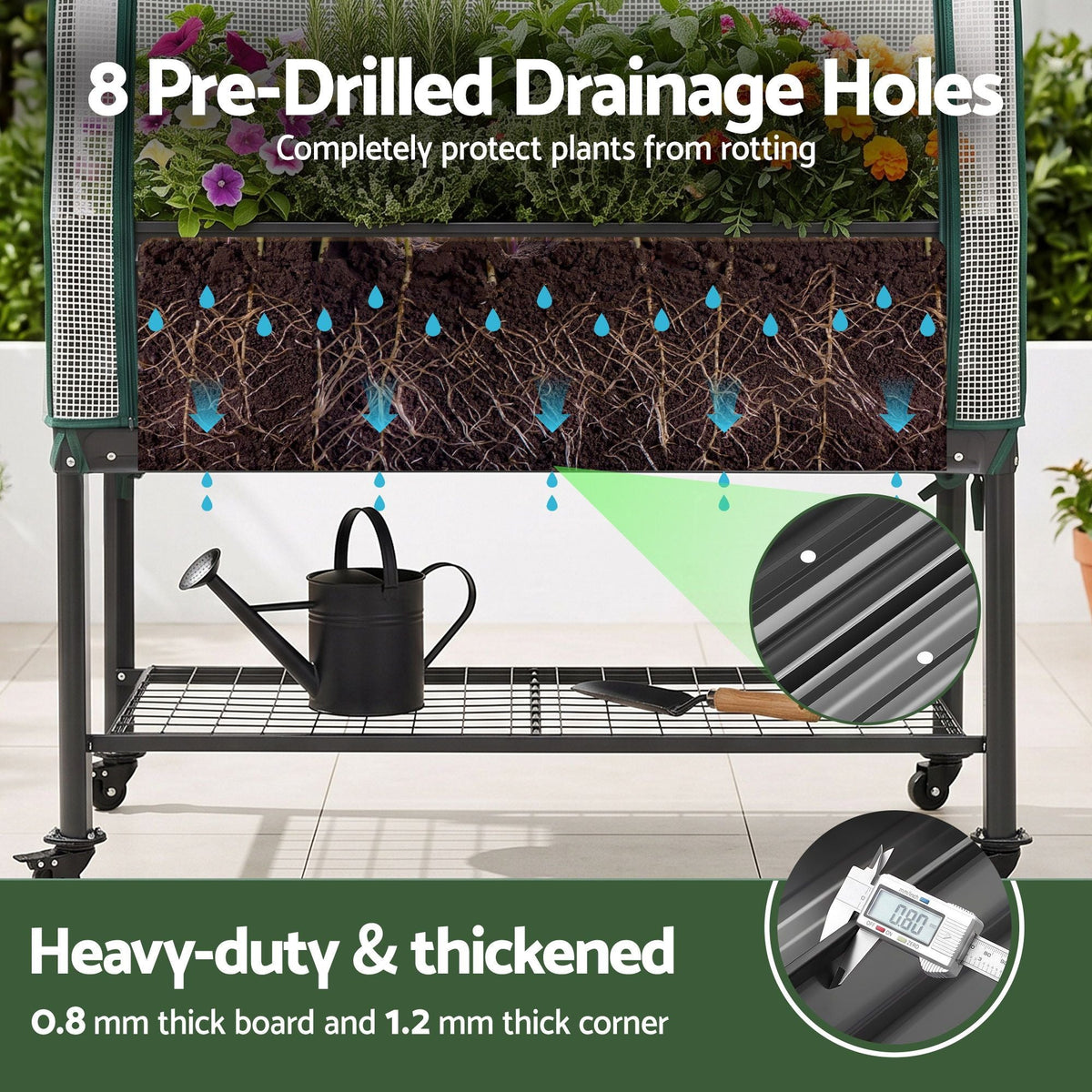 Mobile Raised Garden Bed with Greenhouse Cover and Storage Shelf for Tomatoes, Vegetables, Herbs - Charcoal - Home & Garden > Garden Beds > Garden Beds & Planters - Rivercity House & Home Co. (ABN 18 642 972 209) - Affordable Modern Furniture Australia