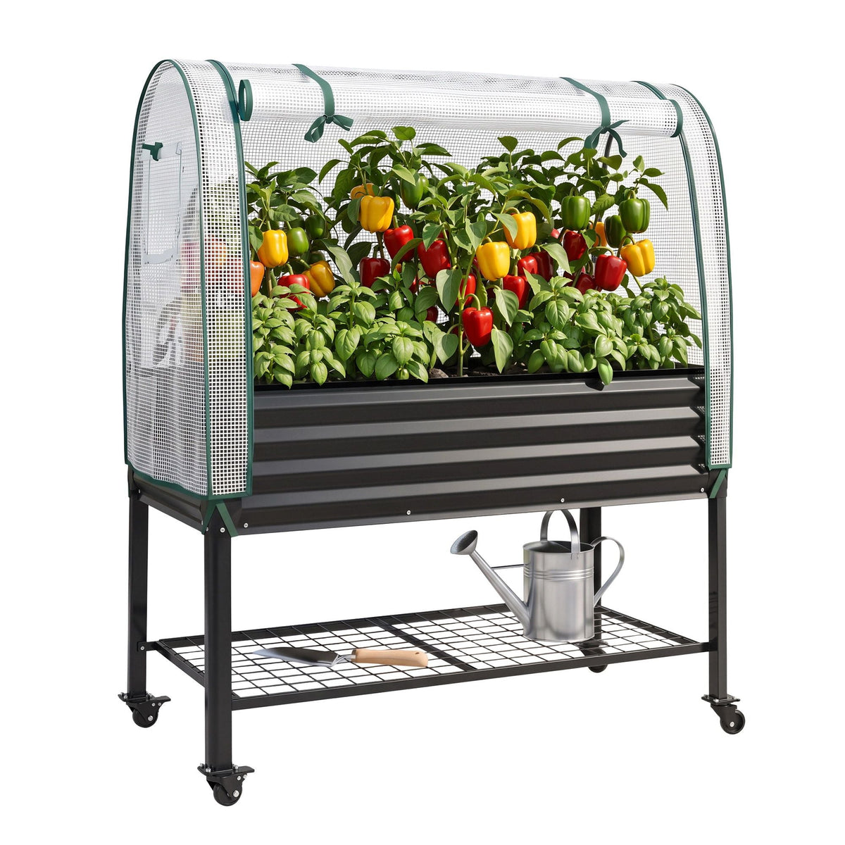 Mobile Raised Garden Bed with Greenhouse Cover and Storage Shelf for Tomatoes, Vegetables, Herbs - Charcoal - Home & Garden > Garden Beds > Garden Beds & Planters - Rivercity House & Home Co. (ABN 18 642 972 209) - Affordable Modern Furniture Australia