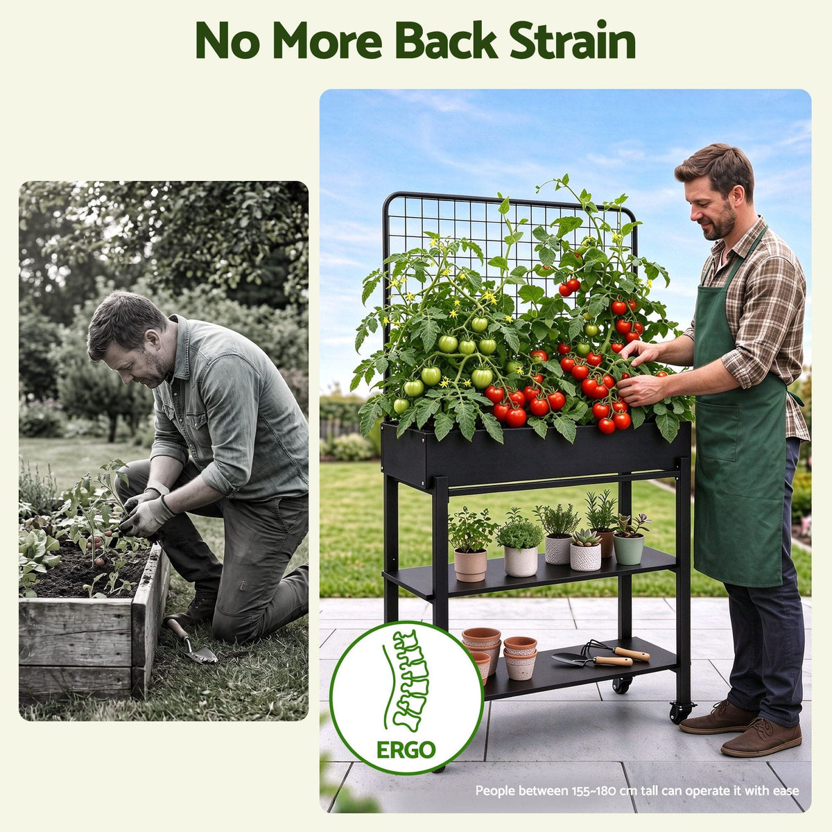 Mobile Raised Garden Bed with Trellis & Shelves - Dark Grey - Home & Garden > Garden Beds > Garden Beds & Planters - Rivercity House & Home Co. (ABN 18 642 972 209) - Affordable Modern Furniture Australia