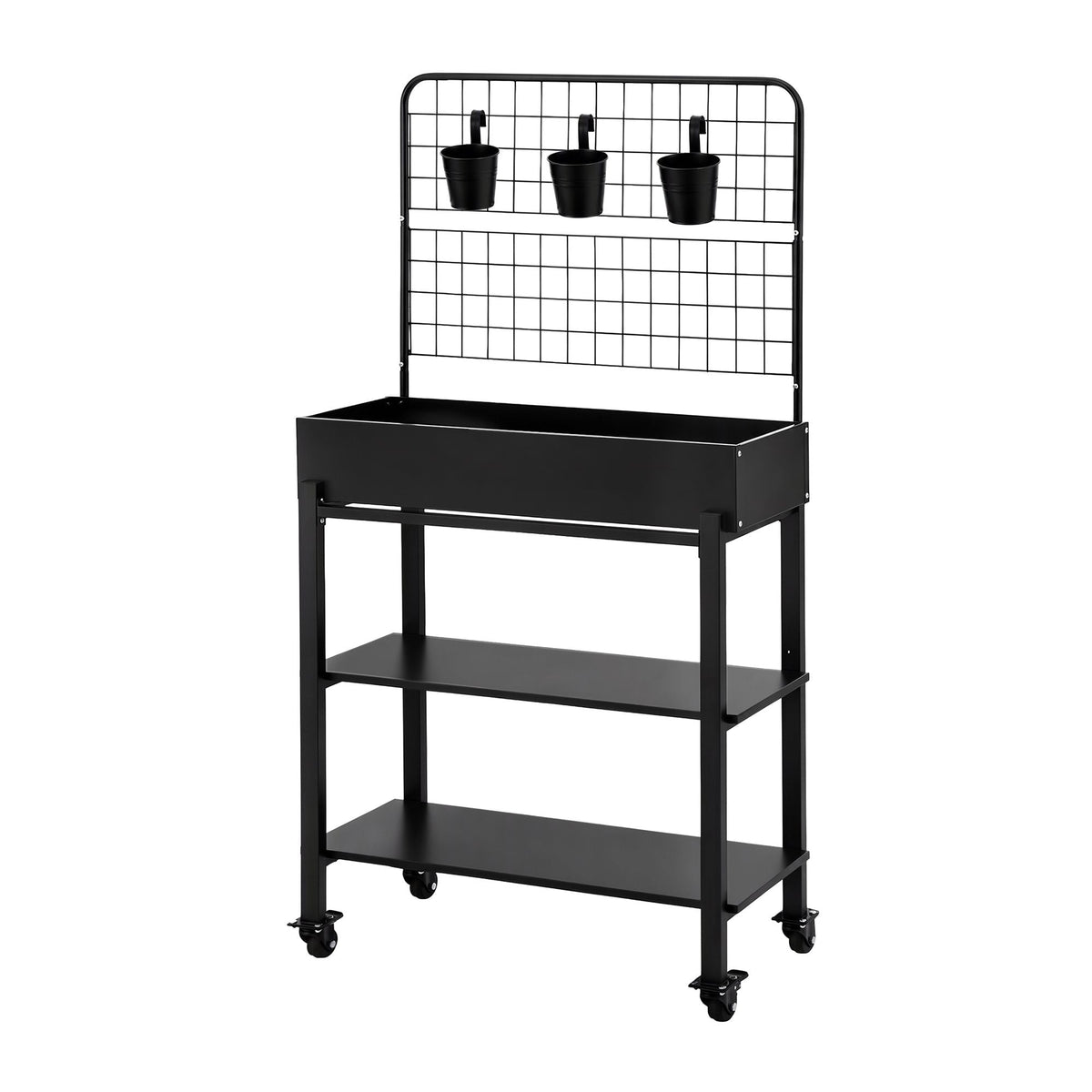 Mobile Raised Garden Bed with Trellis & Shelves - Dark Grey - Home & Garden > Garden Beds > Garden Beds & Planters - Rivercity House & Home Co. (ABN 18 642 972 209) - Affordable Modern Furniture Australia
