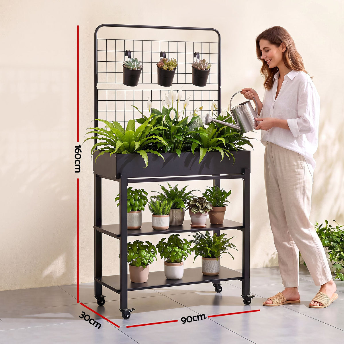 Mobile Raised Garden Bed with Trellis & Shelves - Dark Grey - Home & Garden > Garden Beds > Garden Beds & Planters - Rivercity House & Home Co. (ABN 18 642 972 209) - Affordable Modern Furniture Australia