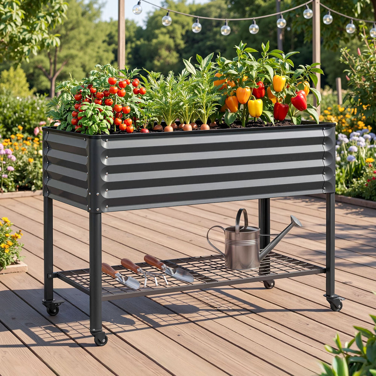 Mobile Raised Garden Bed with Wheels and Storage Shelf 81cm Height for Vegetables and Herbs - Charcoal - Home & Garden > Garden Beds > Garden Beds & Planters - Rivercity House & Home Co. (ABN 18 642 972 209) - Affordable Modern Furniture Australia