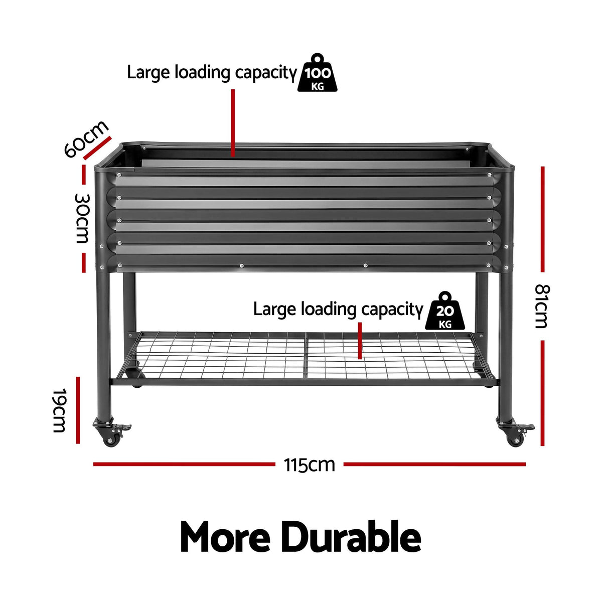 Mobile Raised Garden Bed with Wheels and Storage Shelf 81cm Height for Vegetables and Herbs - Charcoal - Home & Garden > Garden Beds > Garden Beds & Planters - Rivercity House & Home Co. (ABN 18 642 972 209) - Affordable Modern Furniture Australia