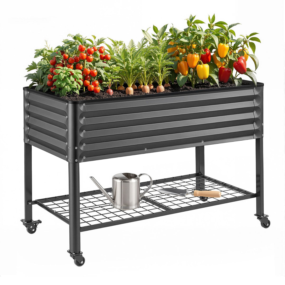 Mobile Raised Garden Bed with Wheels and Storage Shelf 81cm Height for Vegetables and Herbs - Charcoal - Home & Garden > Garden Beds > Garden Beds & Planters - Rivercity House & Home Co. (ABN 18 642 972 209) - Affordable Modern Furniture Australia