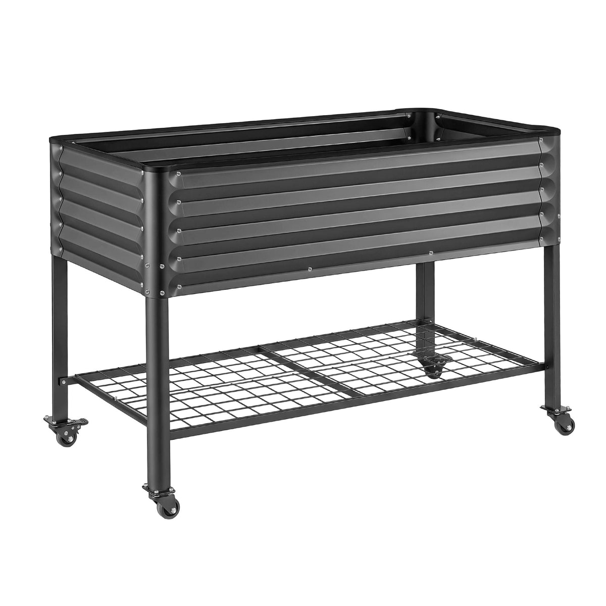 Mobile Raised Garden Bed with Wheels and Storage Shelf 81cm Height for Vegetables and Herbs - Charcoal - Home & Garden > Garden Beds > Garden Beds & Planters - Rivercity House & Home Co. (ABN 18 642 972 209) - Affordable Modern Furniture Australia